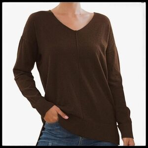 NWT Women's V-Neck Pullover Long Batwing Sleeved Sweater Top Brown Size 3XL